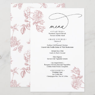 Menu de mariage à écriture moderne florale vintage