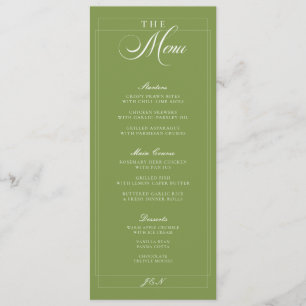 Menu de mariage à la calligraphie verte ivoire cla