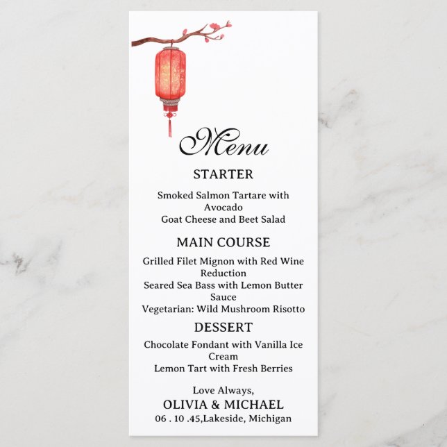 Menu de mariage à la lanterne japonaise (Devant)