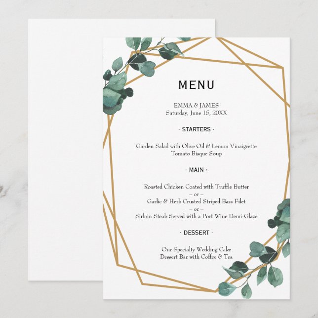 Menu de mariage à l'aquarelle de verdure élégante (Devant / Derrière)