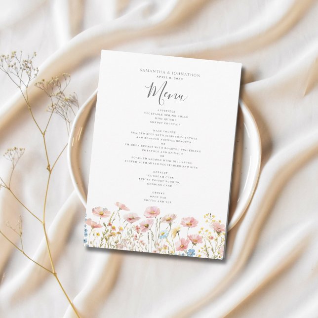 Menu de mariage à l'aquarelle florale de fleur sau (Créateur téléchargé)