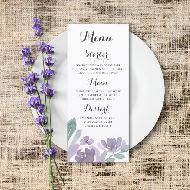 Menu de mariage à l'aquarelle florale violette Boh (Créateur téléchargé)