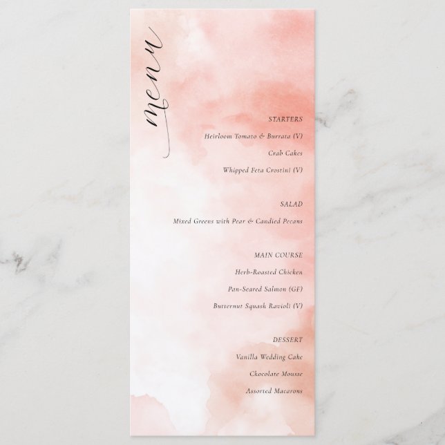 Menu de mariage à l'aquarelle rose romantique (Devant)