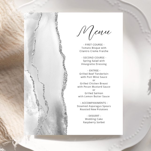 Menu de mariage à l'écriture argent gris agate Bud (Créateur téléchargé)