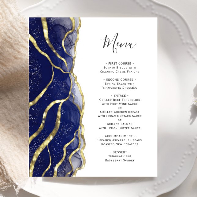 Menu de mariage à l'encre bleue marine et or bon m (Créateur téléchargé)