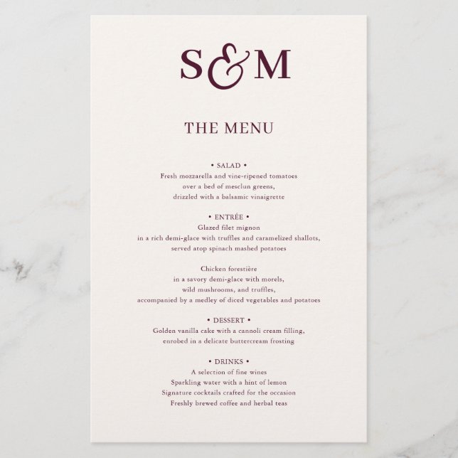 Menu de mariage à l'esperluette de script monogram (Devant)