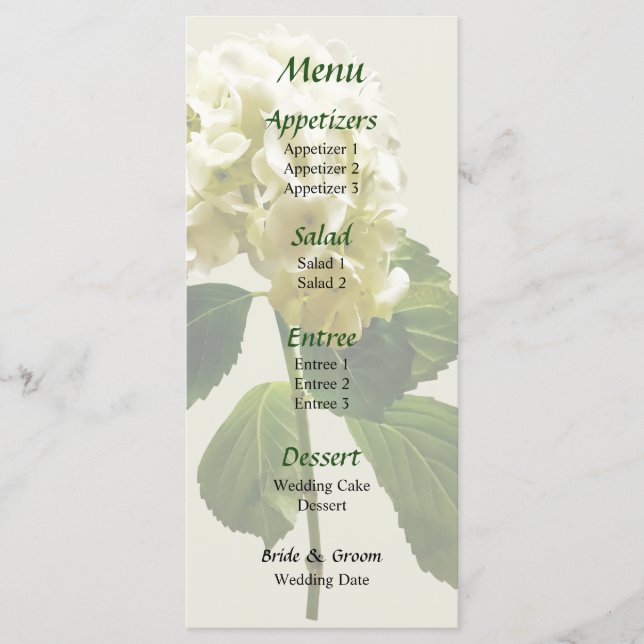 Menu de mariage à l'hydrangea blanc simple (Devant)
