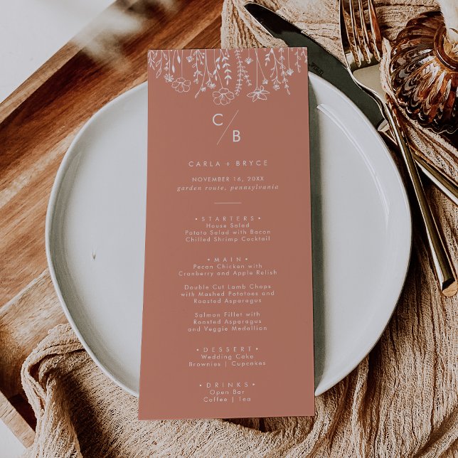 Menu de mariage à monogramme de fleur sauvage en t (Créateur téléchargé)