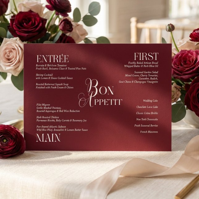 Menu de mariage à monogramme ivoire de Bourgogne (Créateur téléchargé)
