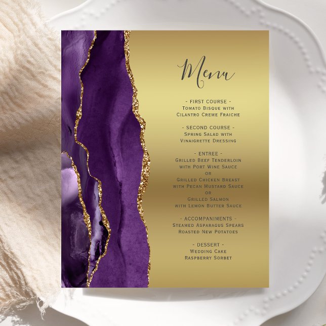 Menu de mariage à motif agate violet et feuille d' (Créateur téléchargé)