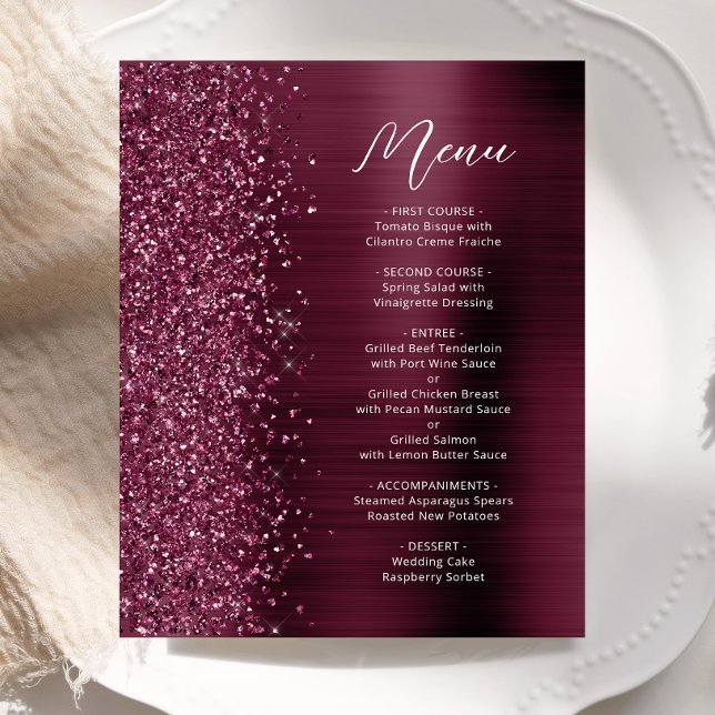 Menu de mariage à paillettes bordeaux Budget Glam (Créateur téléchargé)