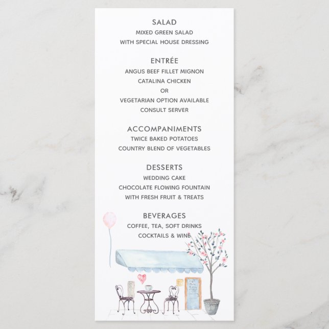 Menu de mariage à Paris aquarelle (Devant)