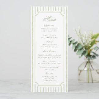 Menu de mariage à rayures aquarelles vertes
