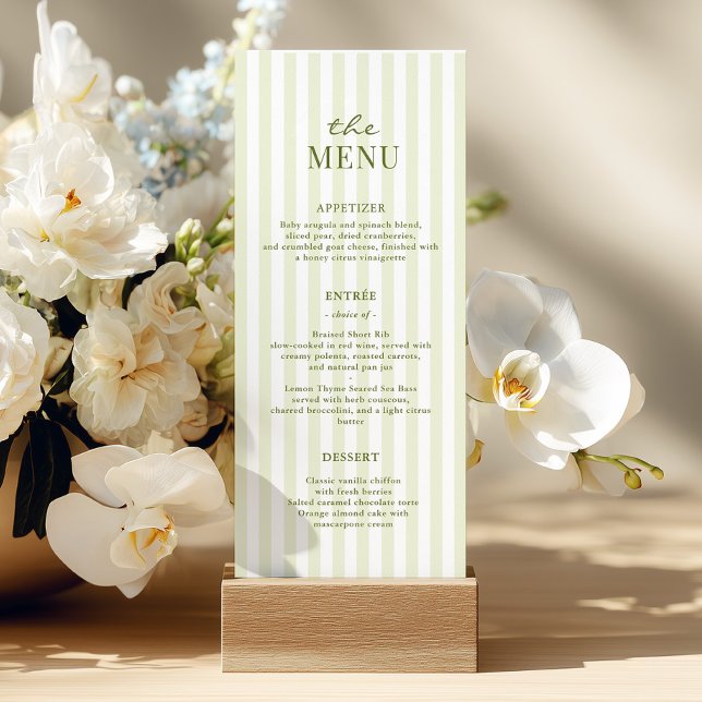 Menu de mariage à rayures vertes (Créateur téléchargé)