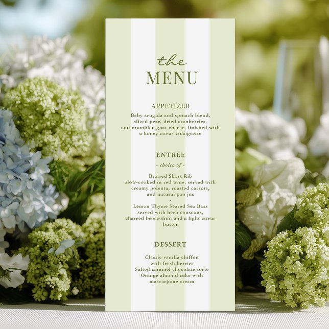 Menu de mariage à rayures vertes (Créateur téléchargé)