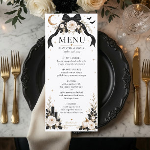 Menu de mariage à ruban noir gothique de luxe Ha