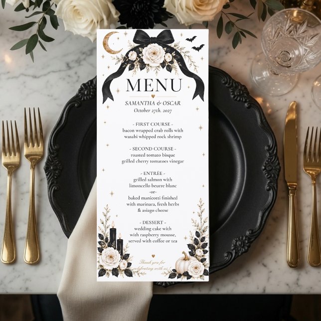 Menu de mariage à ruban noir gothique de luxe | Ha (Créateur téléchargé)