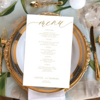 Menu de mariage à typographie dorée romantique bud