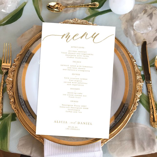 Menu de mariage à typographie dorée romantique bud (Créateur téléchargé)