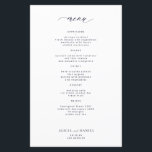 Menu de mariage à typographie simple et bleu marin<br><div class="desc">Modèle de texte personnalisé avec écriture calligraphique minimaliste tendance blanche et abordable pour carte de menu de mariage BUDGET. VEUILLEZ LIRE CECI AVANT D'EFFECTUER VOTRE ACHAT ! Il s'agit d'une carte de mariage économique imprimée sur une feuille de papier (chaque feuille contient une carte). Pour un excellent rapport qualité-prix, nous...</div>