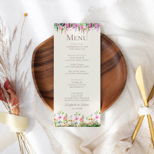 Menu de mariage Acacia romantique et fleurs sauvag