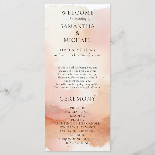 Menu de mariage accueil aquarelle RoseGold Cool (Devant)