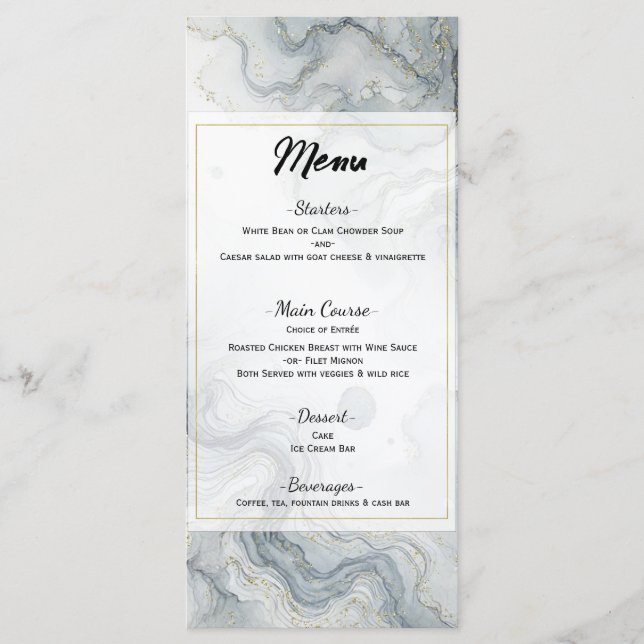 Menu de mariage aquarelle Bleu Gris Or Plage (Devant)
