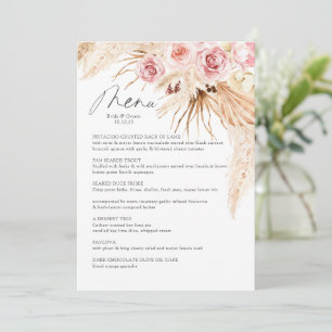 Menu de mariage aquarelle boho floral Pampas Gras