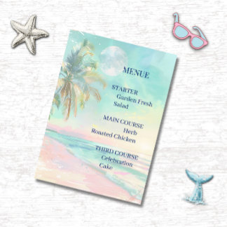 Menu de mariage aquarelle clair de lune sur la pla
