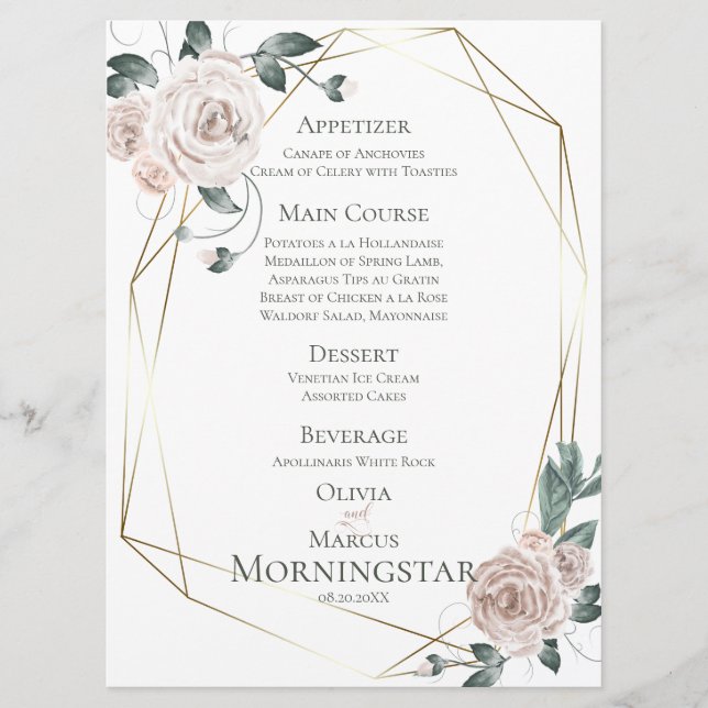 Menu de mariage | Aquarelle Pale Blush Rose Floral (Devant)