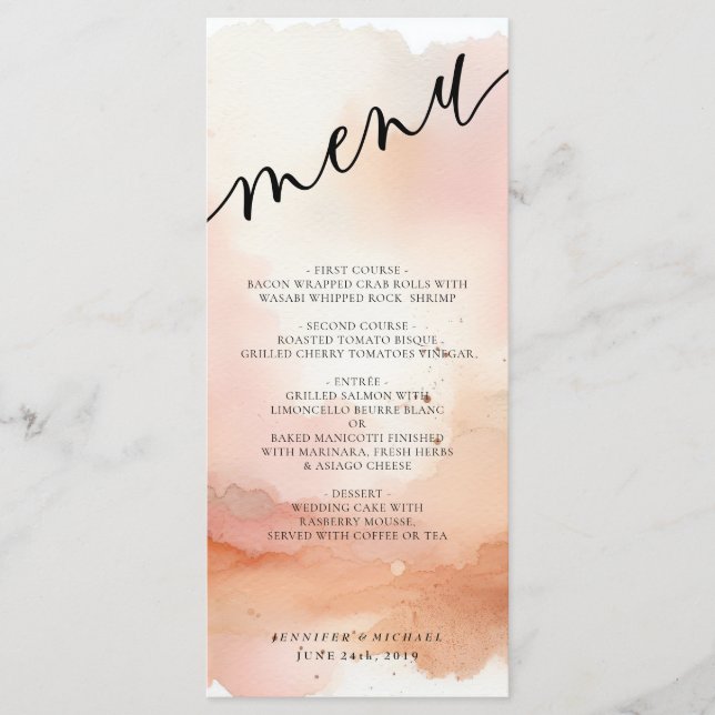 Menu de mariage aquarelle rose gold cool (Devant)