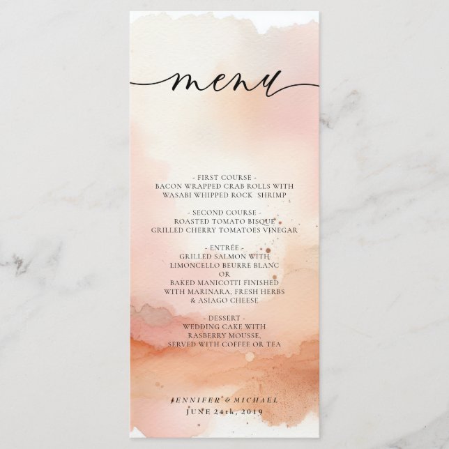 Menu de mariage aquarelle RoseGold (Devant)