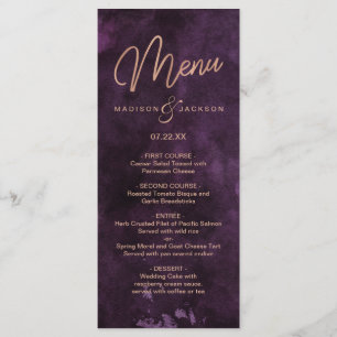 Menu de mariage aquarelle violet foncé et or rose