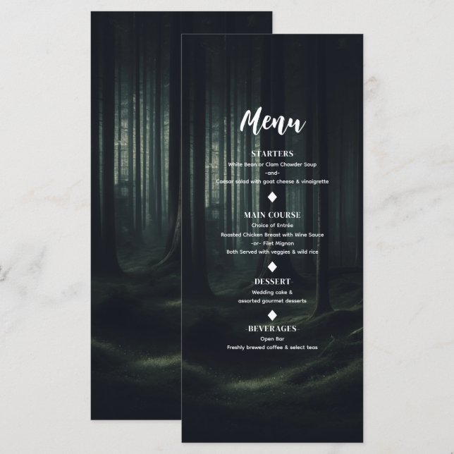 Menu de mariage Arbres de la forêt sombre et lunat (Devant / Derrière)