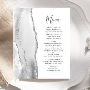 Menu de mariage argent gris budget Agate blanc