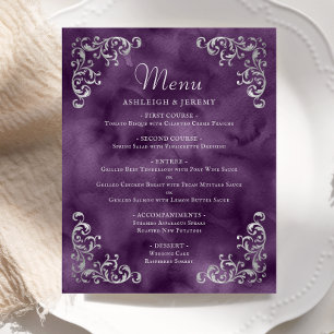 Menu de mariage argent violet vintage budget
