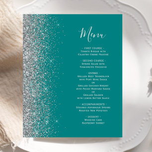 Menu de mariage argenté pailleté bleu sarcelle