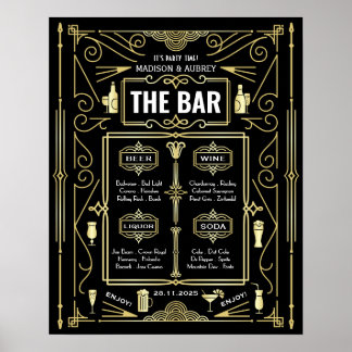 Menu de mariage Art déco pour bar à vin, bière et