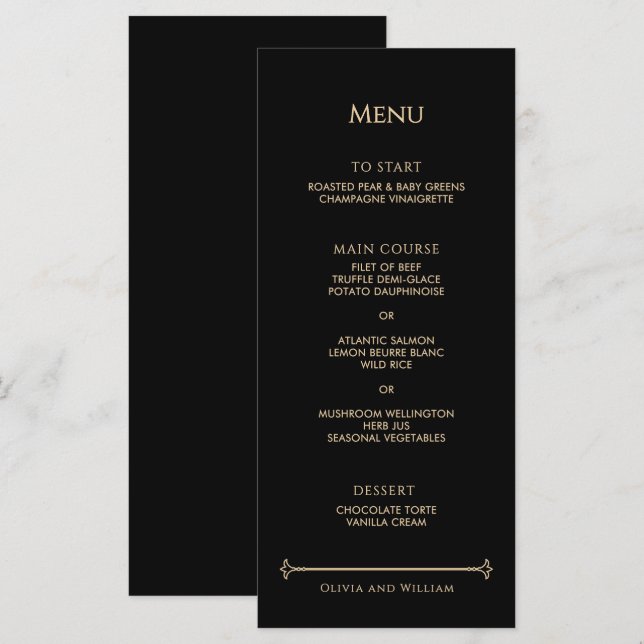 Menu de mariage Art Déco vintage (Devant / Derrière)