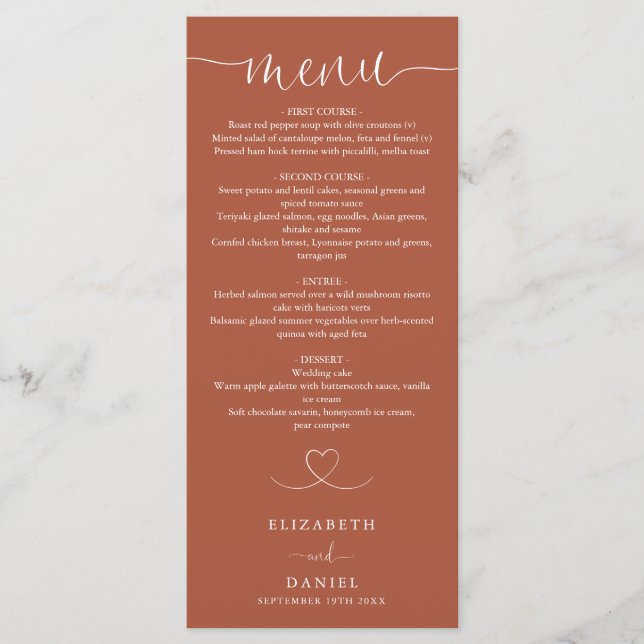 Menu de mariage au cœur de terre cuite (Devant)