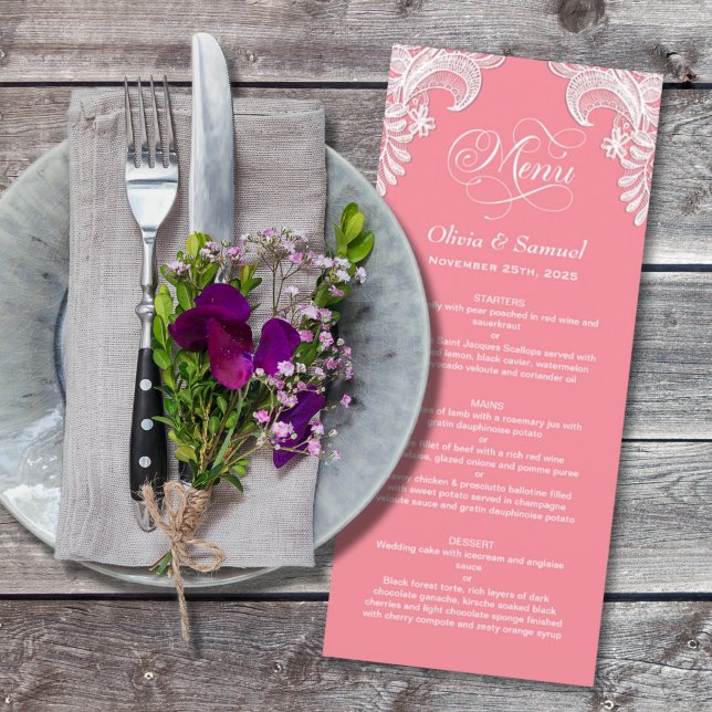 Menu de mariage au dentelle rose (Créateur téléchargé)