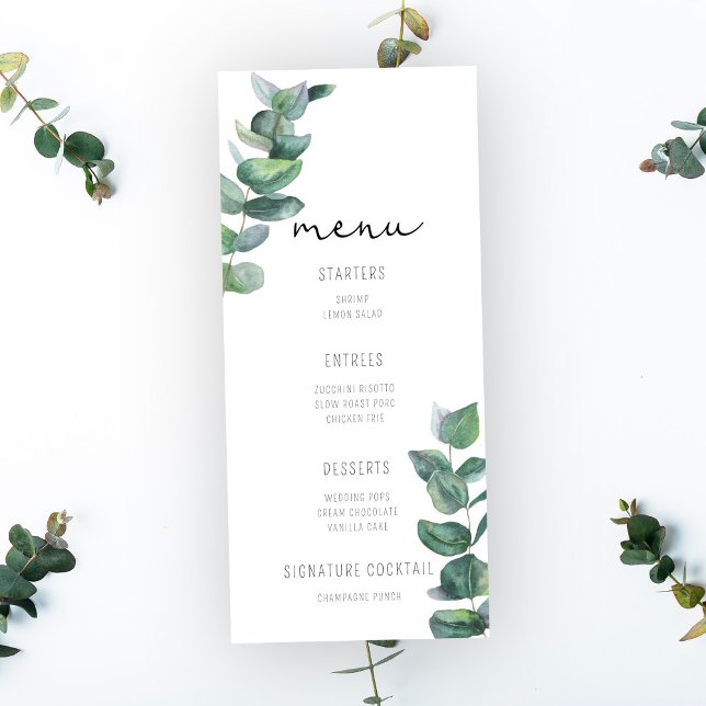 Menu de mariage au eucalyptus aquarelle (Créateur téléchargé)