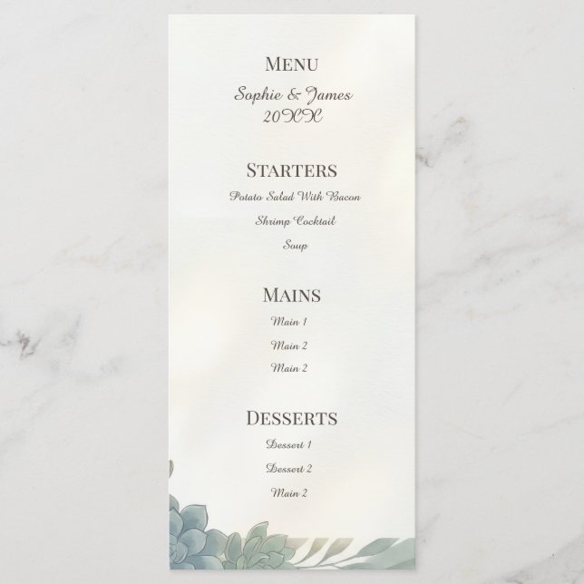 Menu de mariage au eucalyptus gris bleu (Devant)