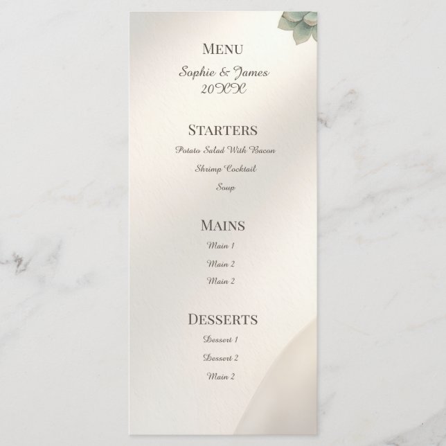 Menu de mariage au eucalyptus gris bleu (Devant)