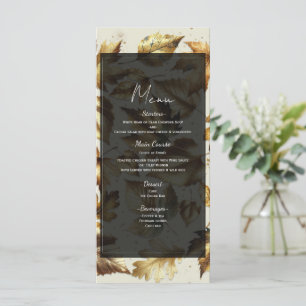 Menu de mariage automnal beige et noir avec feuill