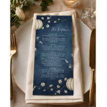 Menu de mariage automnal citrouille bleu marine