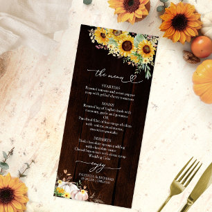 Menu de mariage automnal en bois de citrouille de
