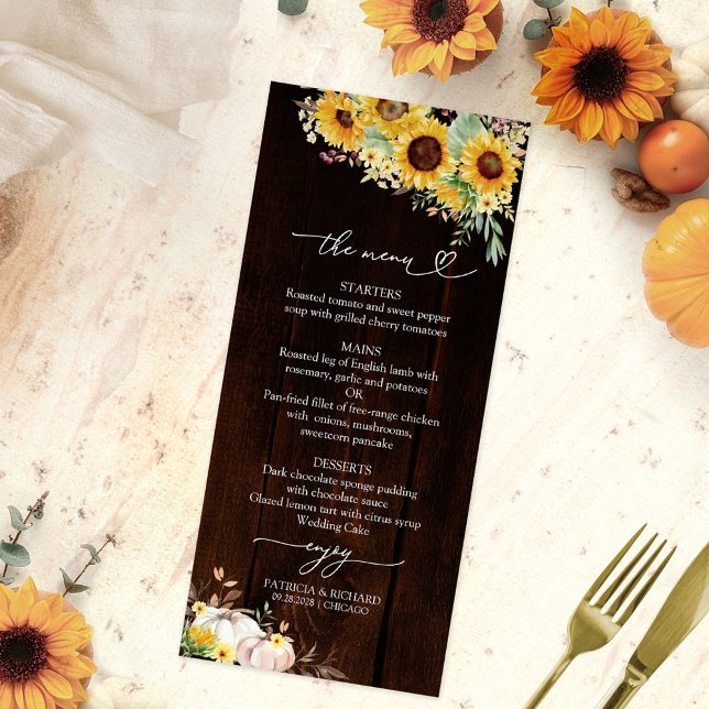 Menu de mariage automnal en bois de citrouille de  (Créateur téléchargé)
