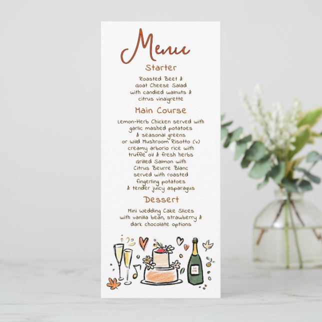 Menu de mariage automnal fantaisiste et funky écri (Debout devant)