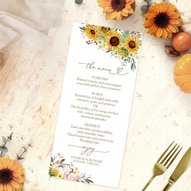 Menu de mariage automnal Tournesol Citrouille Coup (Créateur téléchargé)